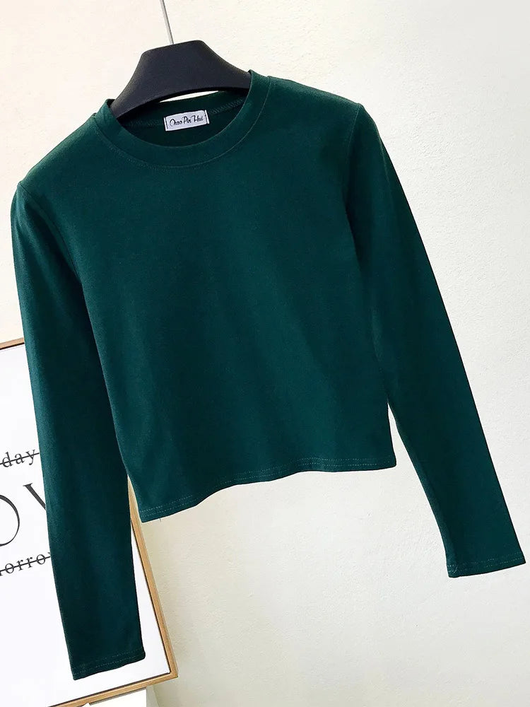 Sexy   Women's Clothing O-Neck Long Sleeve Navel Autumn Base Women's Clothing Fashion Casual Ropa Mujer