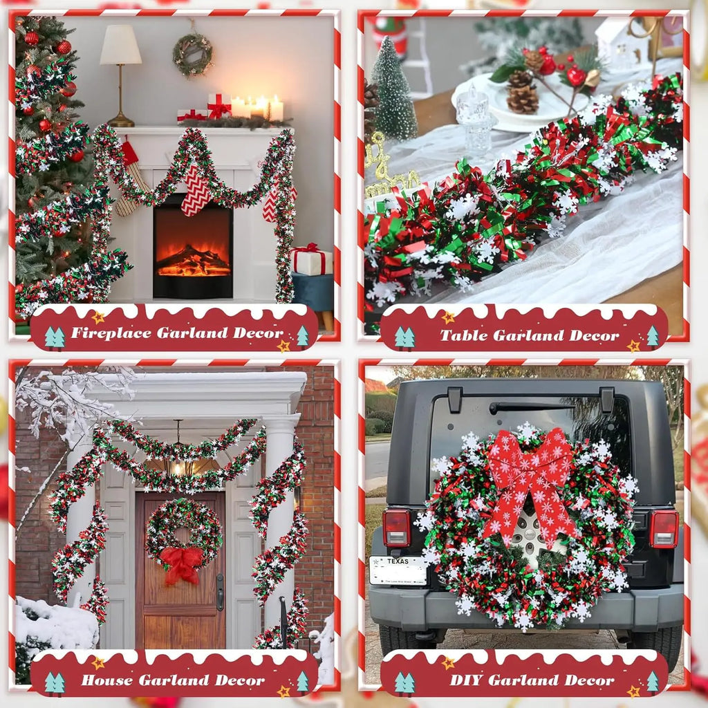 2M Christmas Snowflake Tinsel Garland Xmas Tree Decoration Christmas Metallic Twist Garland Ceiling Hanging New Year Party Decor