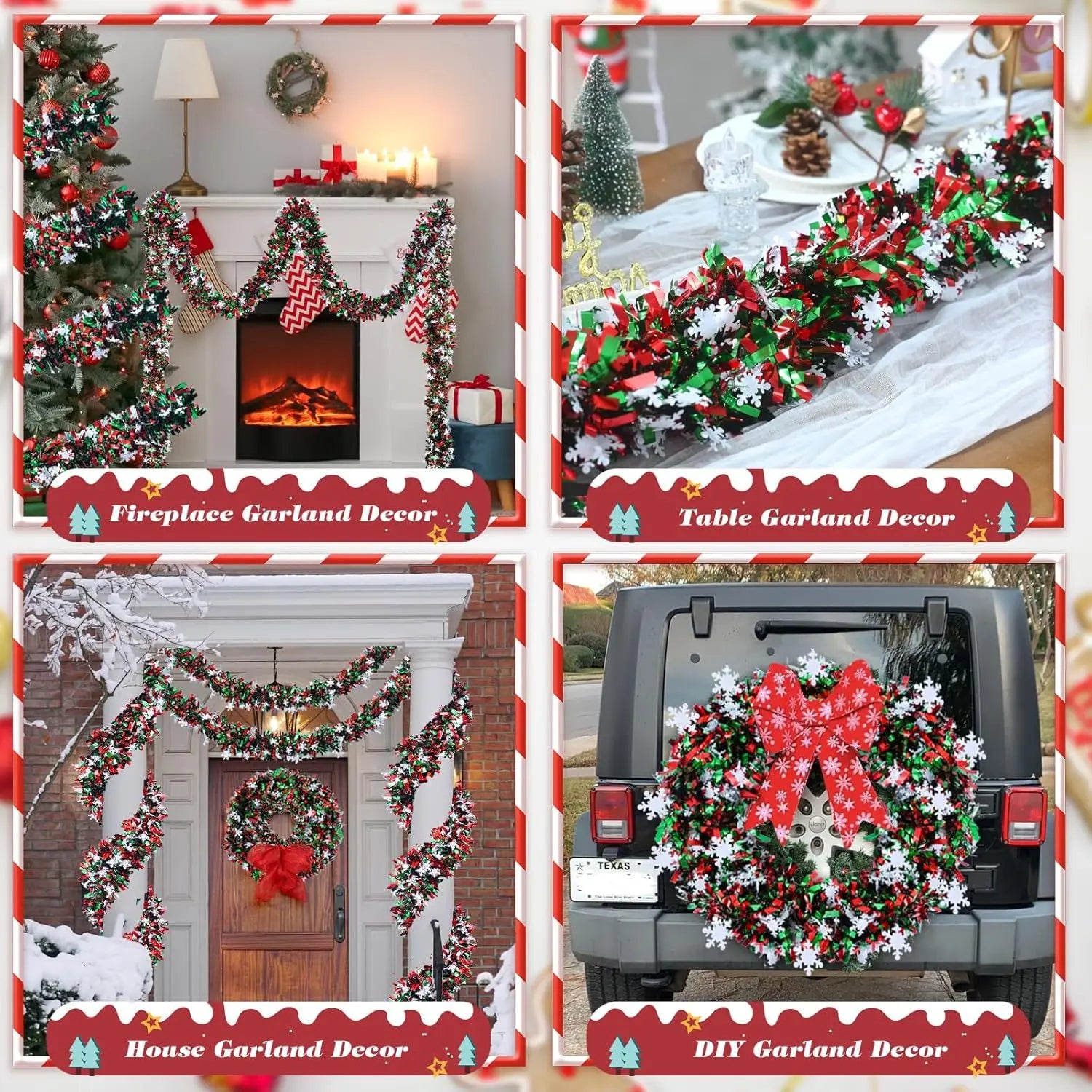 2M Christmas Snowflake Tinsel Garland Xmas Tree Decoration Christmas Metallic Twist Garland Ceiling Hanging New Year Party Decor