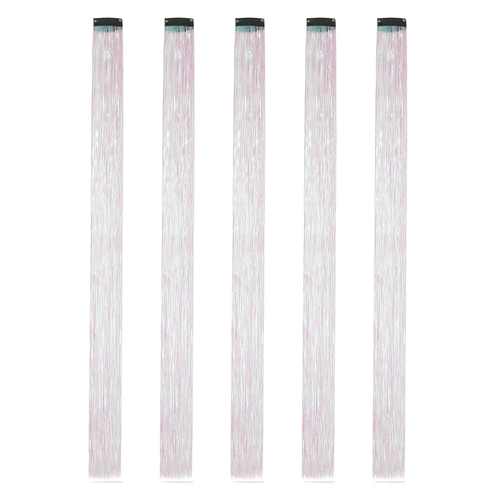 Clip in Hair Tinsel Synthetic 22 Inch Colorfull Tinsel Hair Extensions 5Pcs/Pack for Women Girls Party Christmas New Year Gift