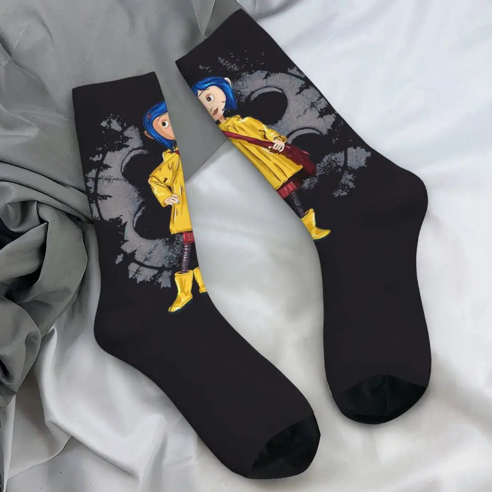 Coraline Horror Movie Stockings Design Funny Socks Autumn Non Skid Socks Couple Running Medium Soft Socks