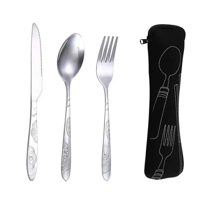 Stainless Steel Tableware Set Portable Cutlery Kit with Carry Case for Travel Camping Picnic Outdoor Meals Reusable Utensils