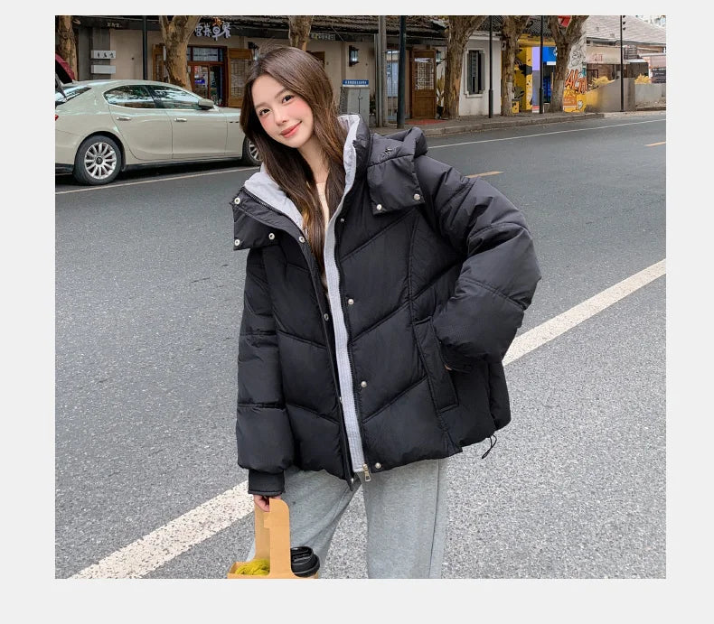 2025 Women Clothing Short Cotton Coat Winter New Style Loose Fit Thickened Petite Cotton Jacket Cold Protection Bread Parkas