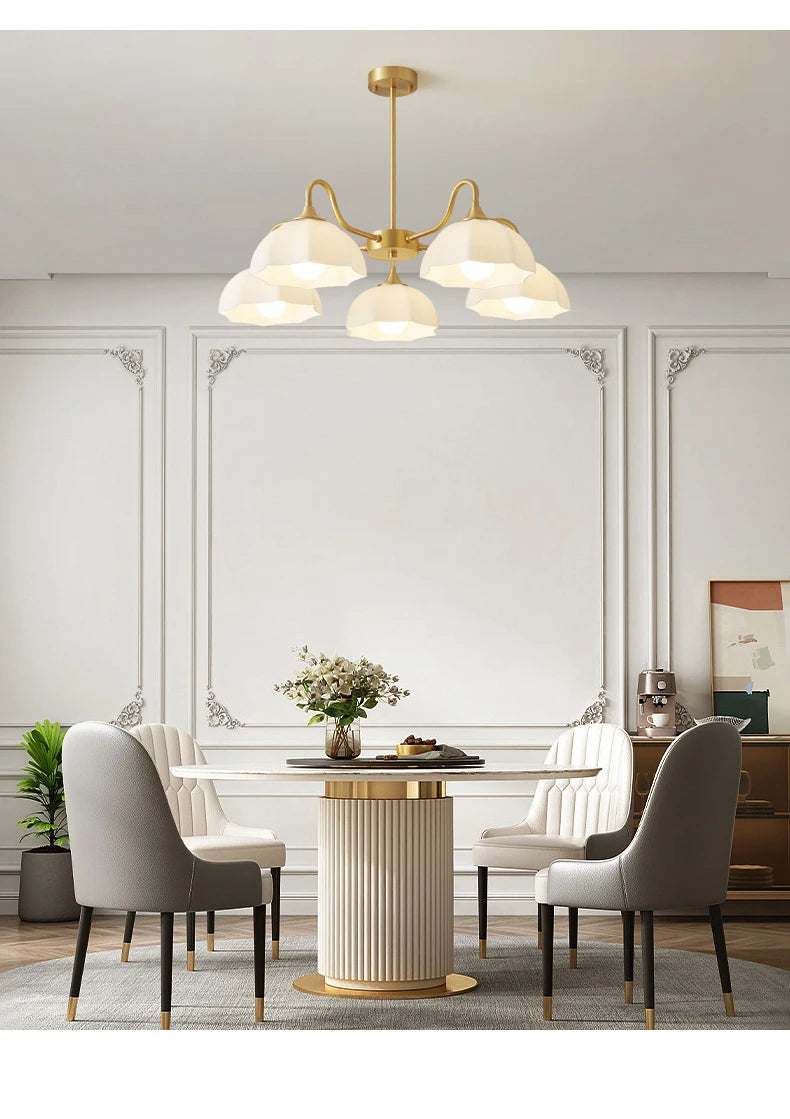 Light Luxury Cream Style Living Room Chandelier Bedroom Dining Room Brass Lamp Attic Lobby Hotel LED Home Lighting Decoration