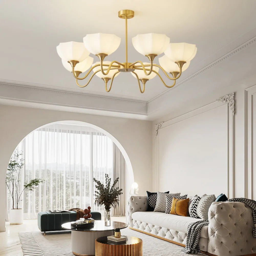 Light Luxury Cream Style Living Room Chandelier Bedroom Dining Room Brass Lamp Attic Lobby Hotel LED Home Lighting Decoration