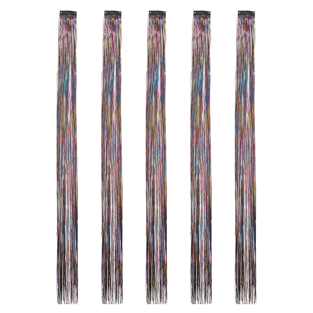 Clip in Hair Tinsel Synthetic 22 Inch Colorfull Tinsel Hair Extensions 5Pcs/Pack for Women Girls Party Christmas New Year Gift