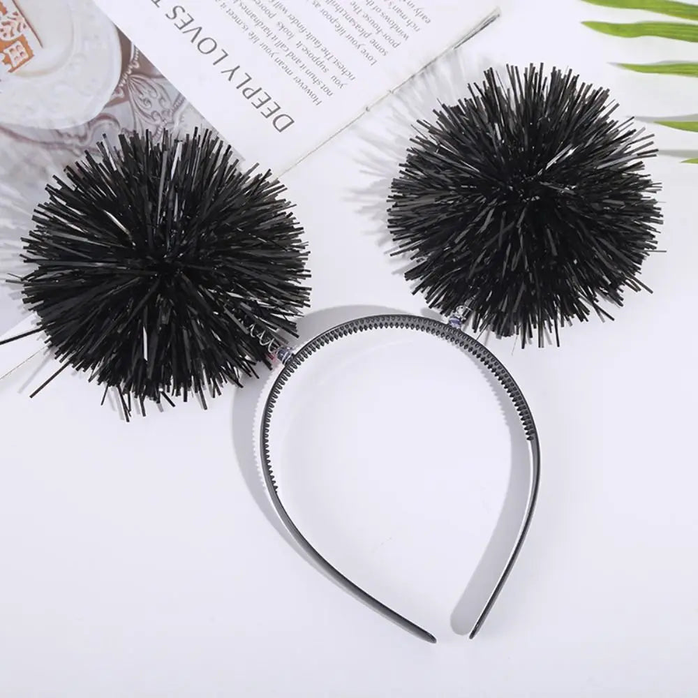 Trendy Bling Pom Pom Headband Cute Giltering Tinsel Headband Colorful Pompom Ball Headband Women Girls Pink