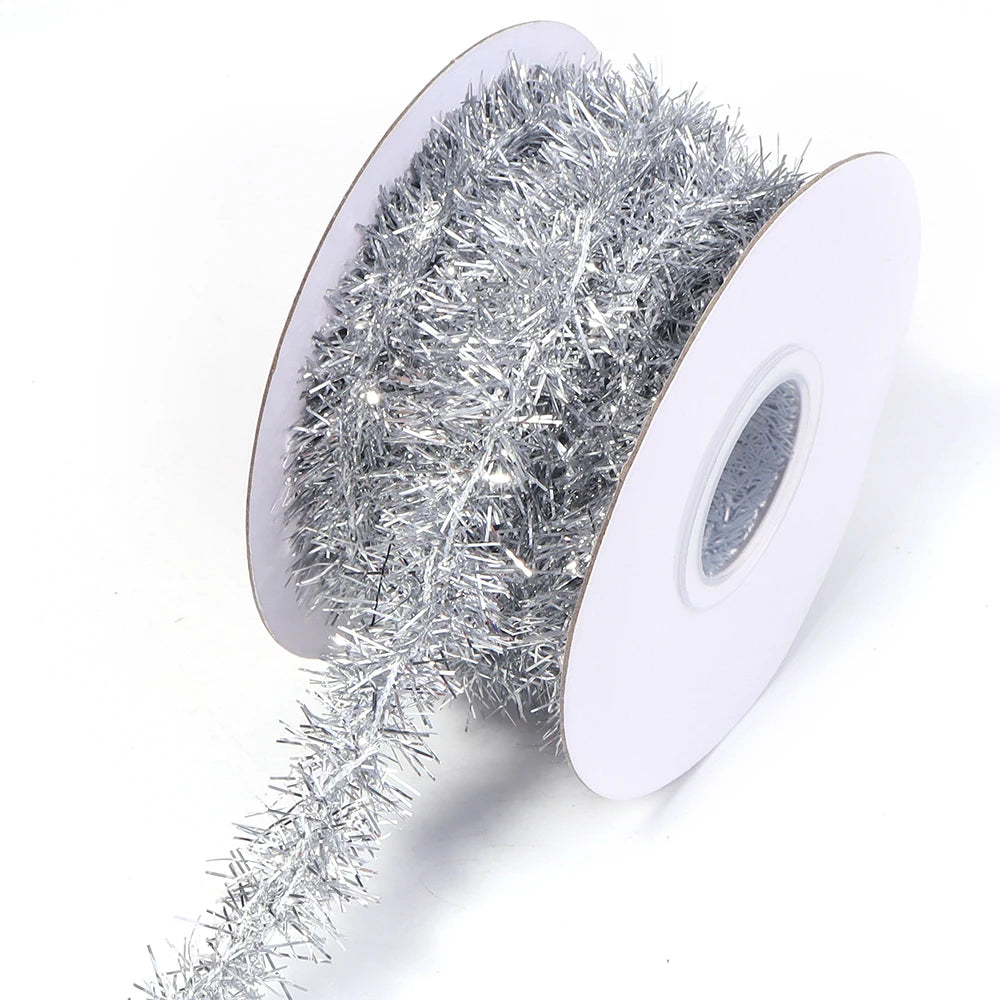 10Yards Gold Silver Wire Garland Tinsel Hanging Rattan Christmas Tree Decoration Xmas Wedding Birthday Party Colorful Ribbon