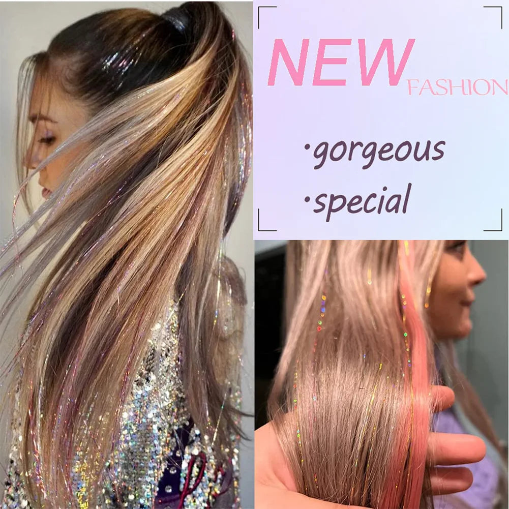 Hair Tinsel (46 Inch, 5pcs) Tinsel Hair Extensions for Girls and women Fairy Tinsel Hair Extensions Holographic  Synthetic Hair
