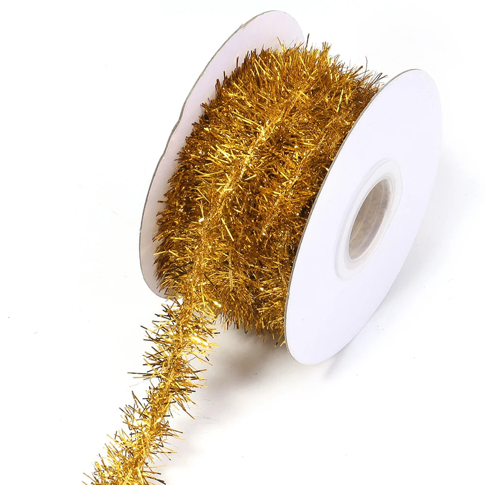 10Yards Gold Silver Wire Garland Tinsel Hanging Rattan Christmas Tree Decoration Xmas Wedding Birthday Party Colorful Ribbon