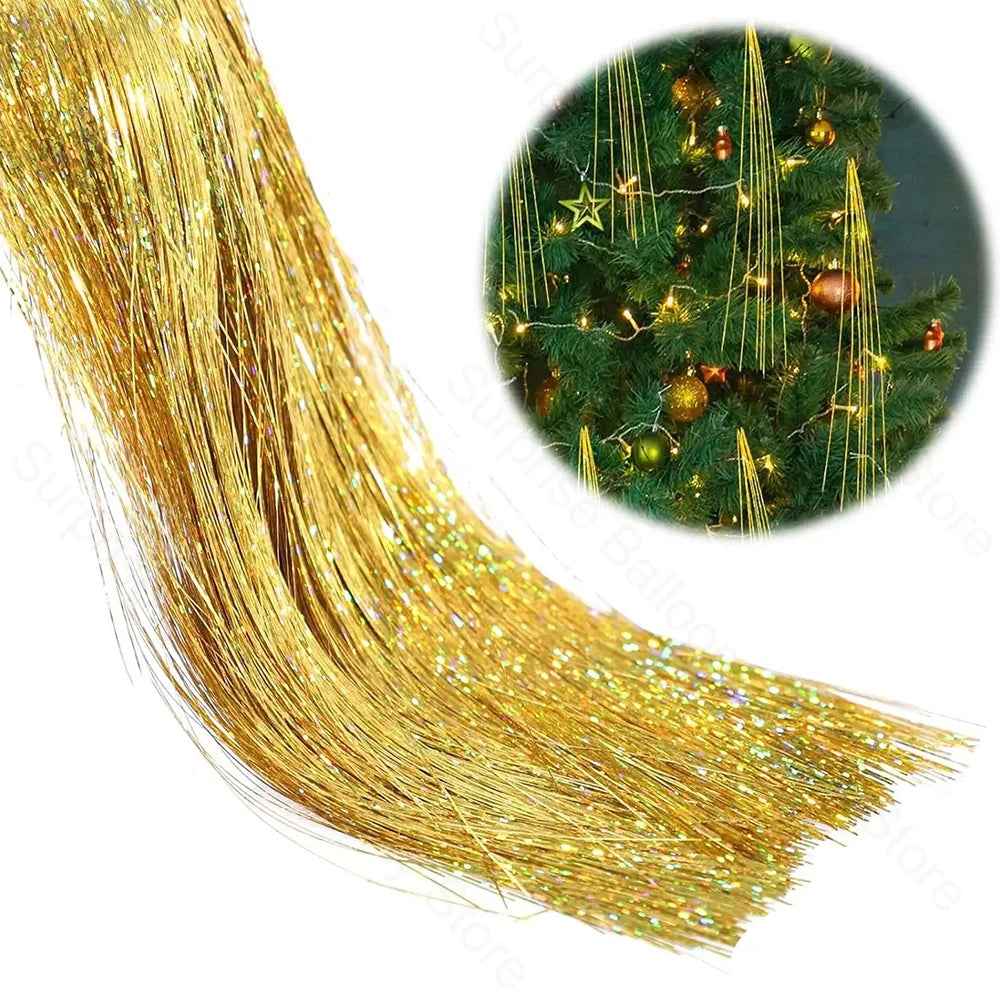 3000 Strands Christmas Tinsel Foil Fringe Garland Xmas Tree Decoration Gold Tinsel Icicles Iridescent Holiday Winter Party Decor