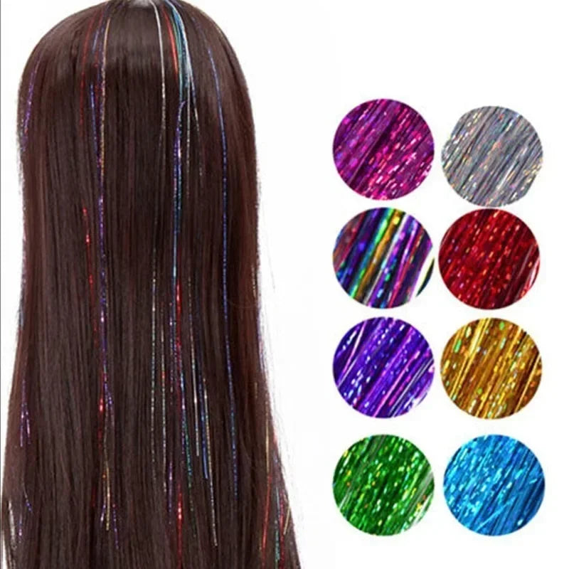 1 Pc Sparkle Tinsel Shiny Hair Tinsel Hair Extensions Dazzles Women Hippie for Braiding Headdress Hair Braiding Tools Long 100cm
