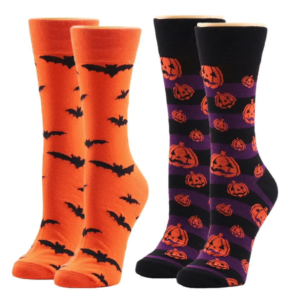 Halloween Socks Men Socks Pumpkin Devil Socks Cotton Socks Women Socks Wear-resistant Cartoon Socks Bat Socks