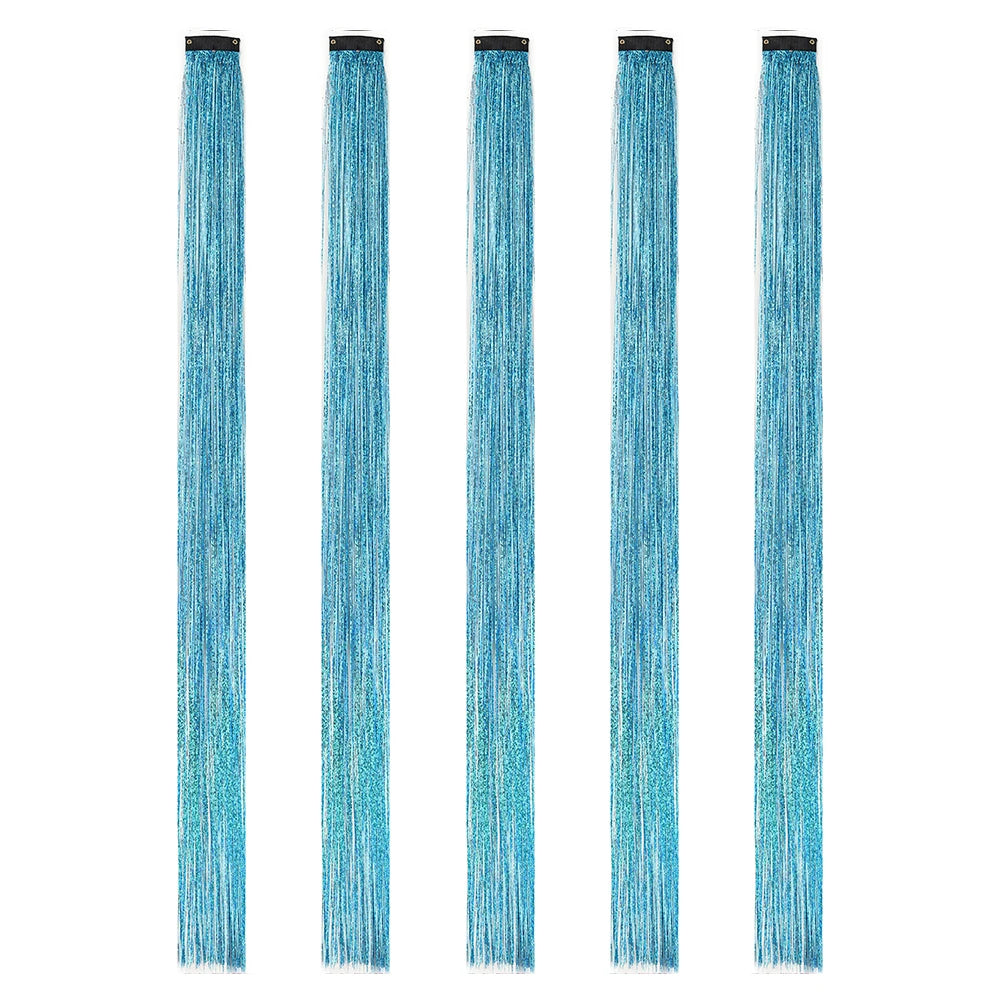 Clip in Hair Tinsel Synthetic 22 Inch Colorfull Tinsel Hair Extensions 5Pcs/Pack for Women Girls Party Christmas New Year Gift