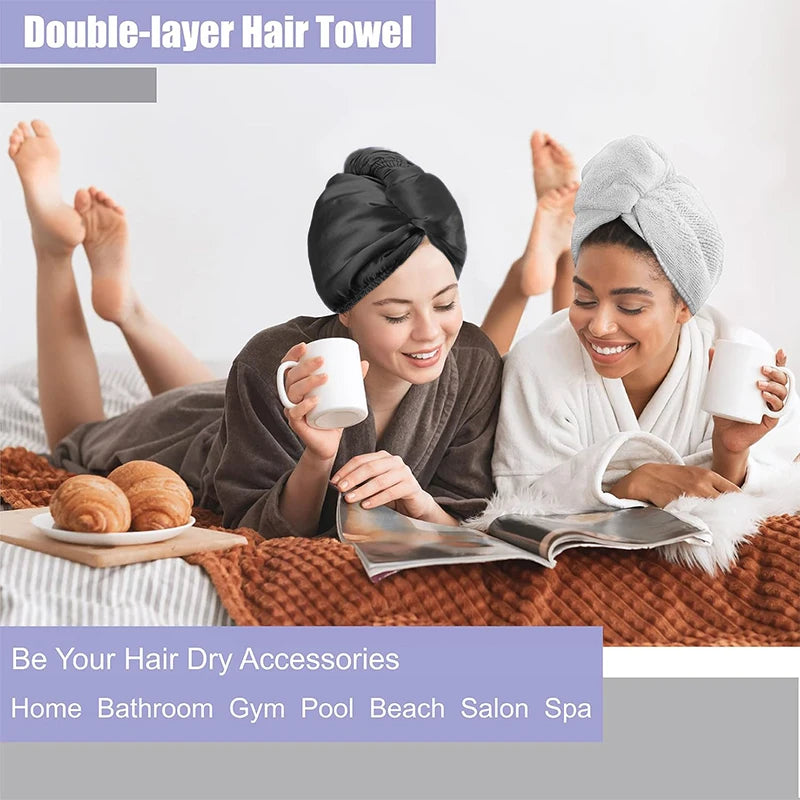 Satin Wrapped Silk Dry Hair Cap Satin Ultra-Soft Coral Fleece Luxurious Color Hair Towel Wrap Quick-Dry Absorbent Shower Cap Tur