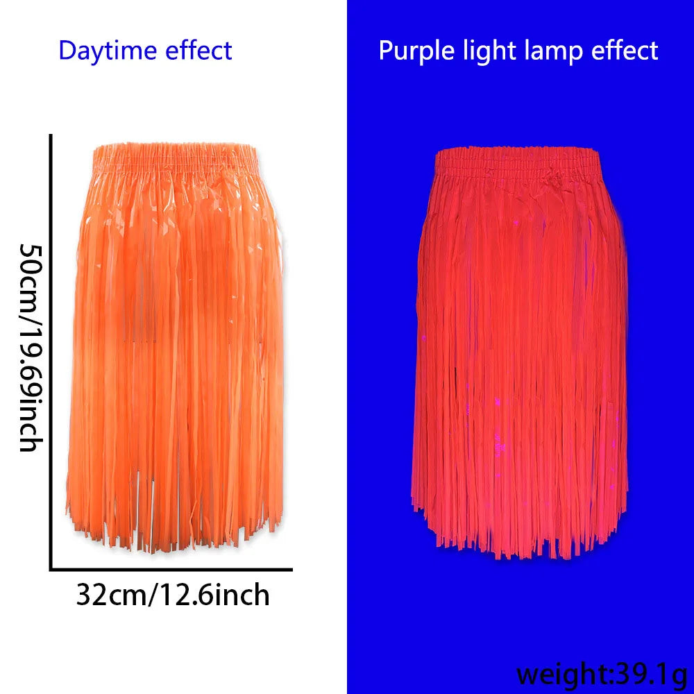 50cm Fluorescent Tinsel Skirts | Adult & Kids' Dance Performance Half-Skirts | Halloween Neon Party Decor & Fringe Dresses