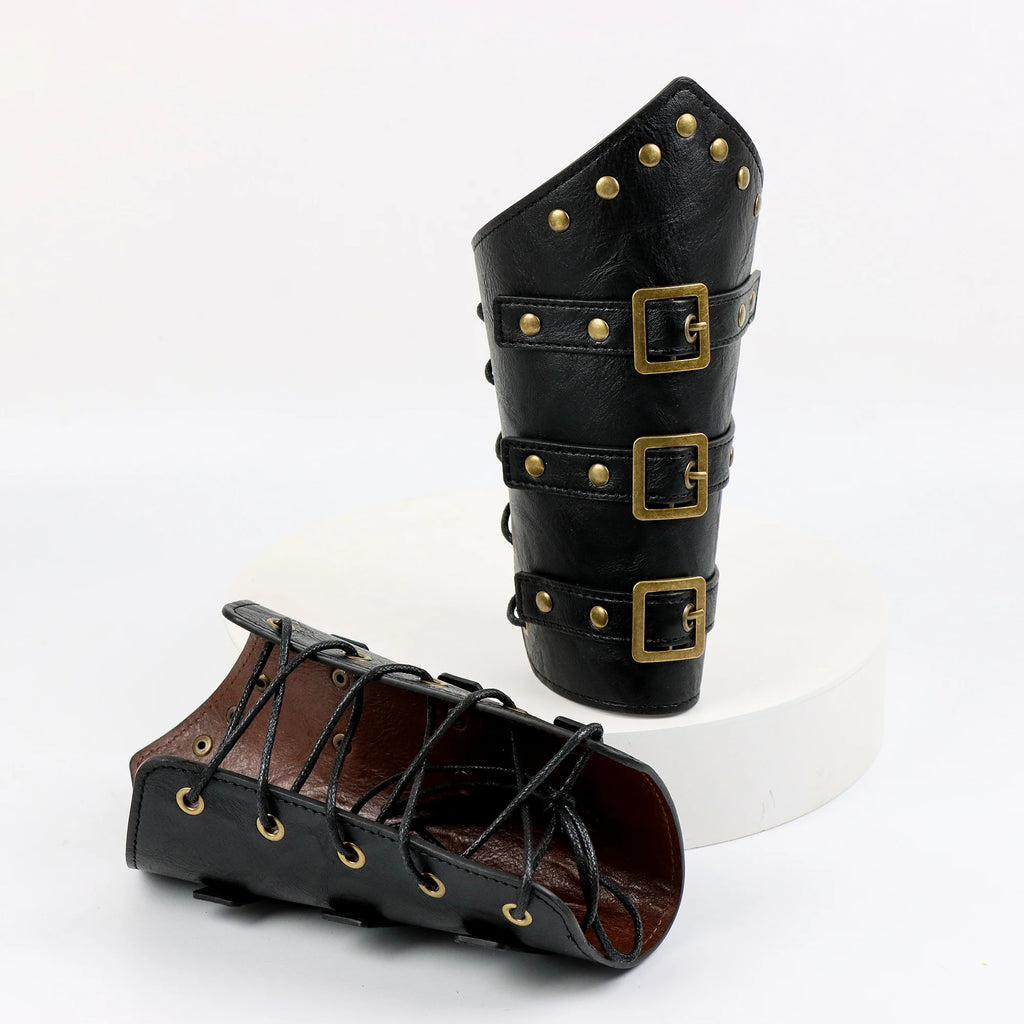 2 Pack Faux Leather Wristbands Viking Medieval Arm Guards Wristbands Halloween Accessories