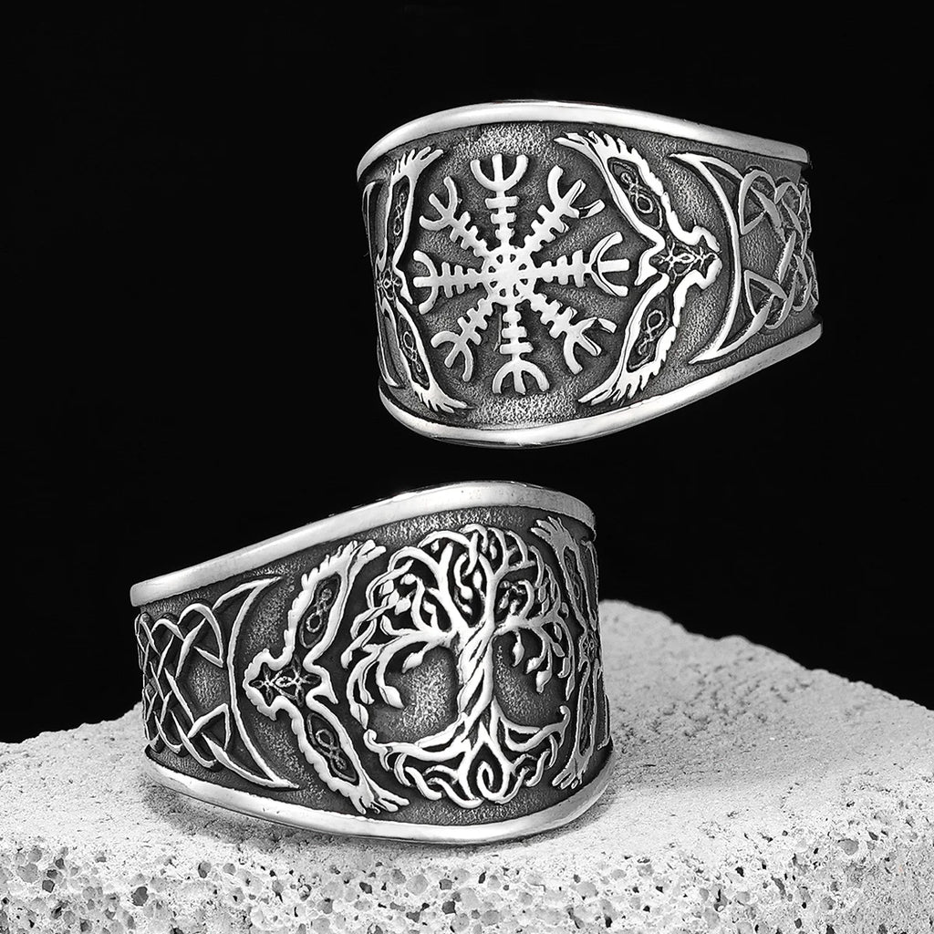 Viking Tree of Life Ring Stainless Steel Vegvisir Compass Men Rings Rock Retro for Male Rider Jewelry Creativity Gift Wholesale