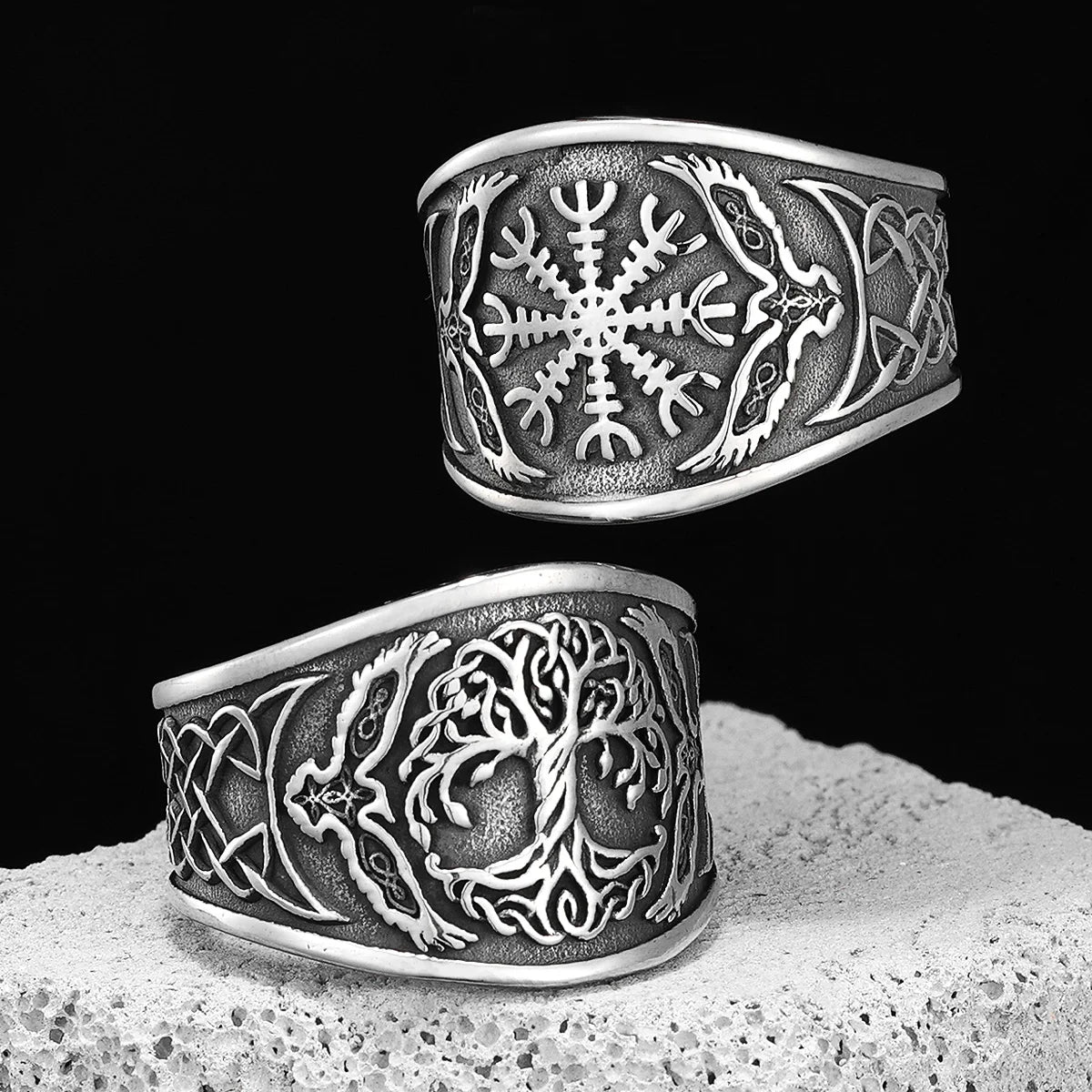 Viking Tree of Life Ring Stainless Steel Vegvisir Compass Men Rings Rock Retro for Male Rider Jewelry Creativity Gift Wholesale