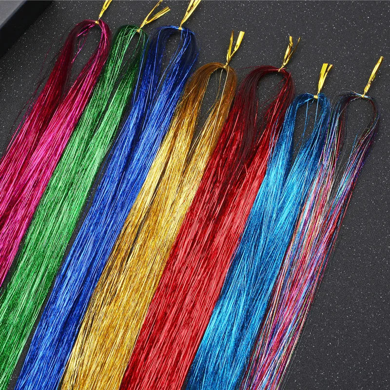 12pcs Synthetic Hair Tinsel Kit Heat Resistant Sparkling Shiny Tinsel Hair Lenth 36/48 inch 12 Colors Tinsel Strands Highlights
