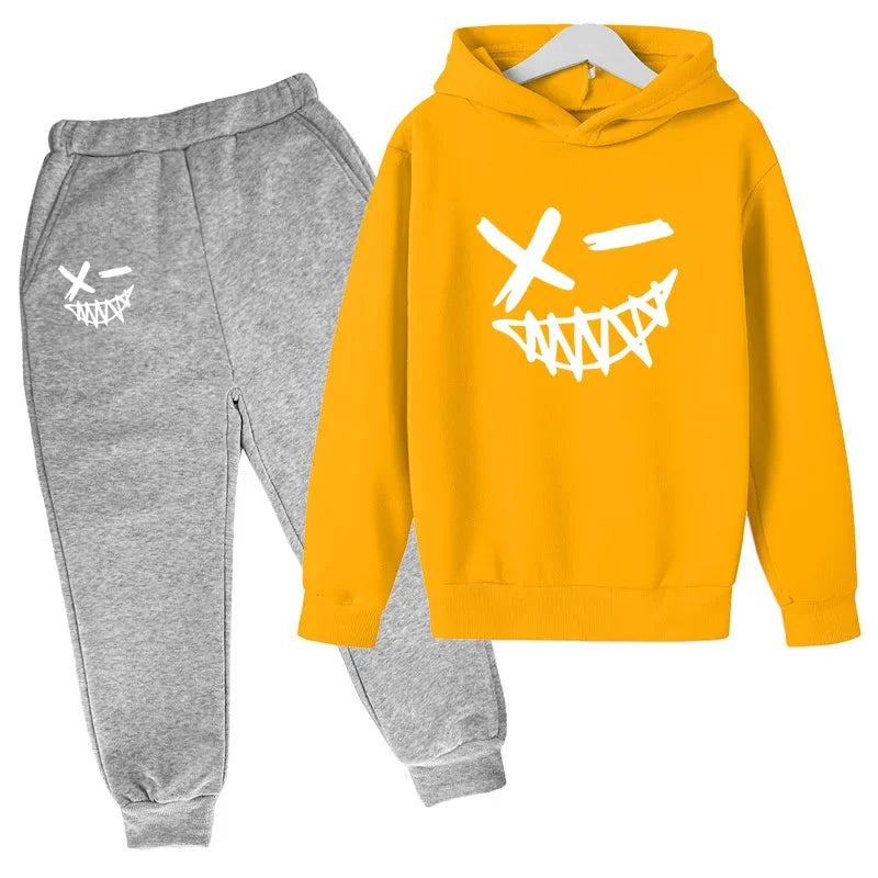 New Children's Hooded Casual Jacket, Boys' and Girls' Branded Clothing for Ages 3-13, Two-piece Set with Top and Pants, Party-ch