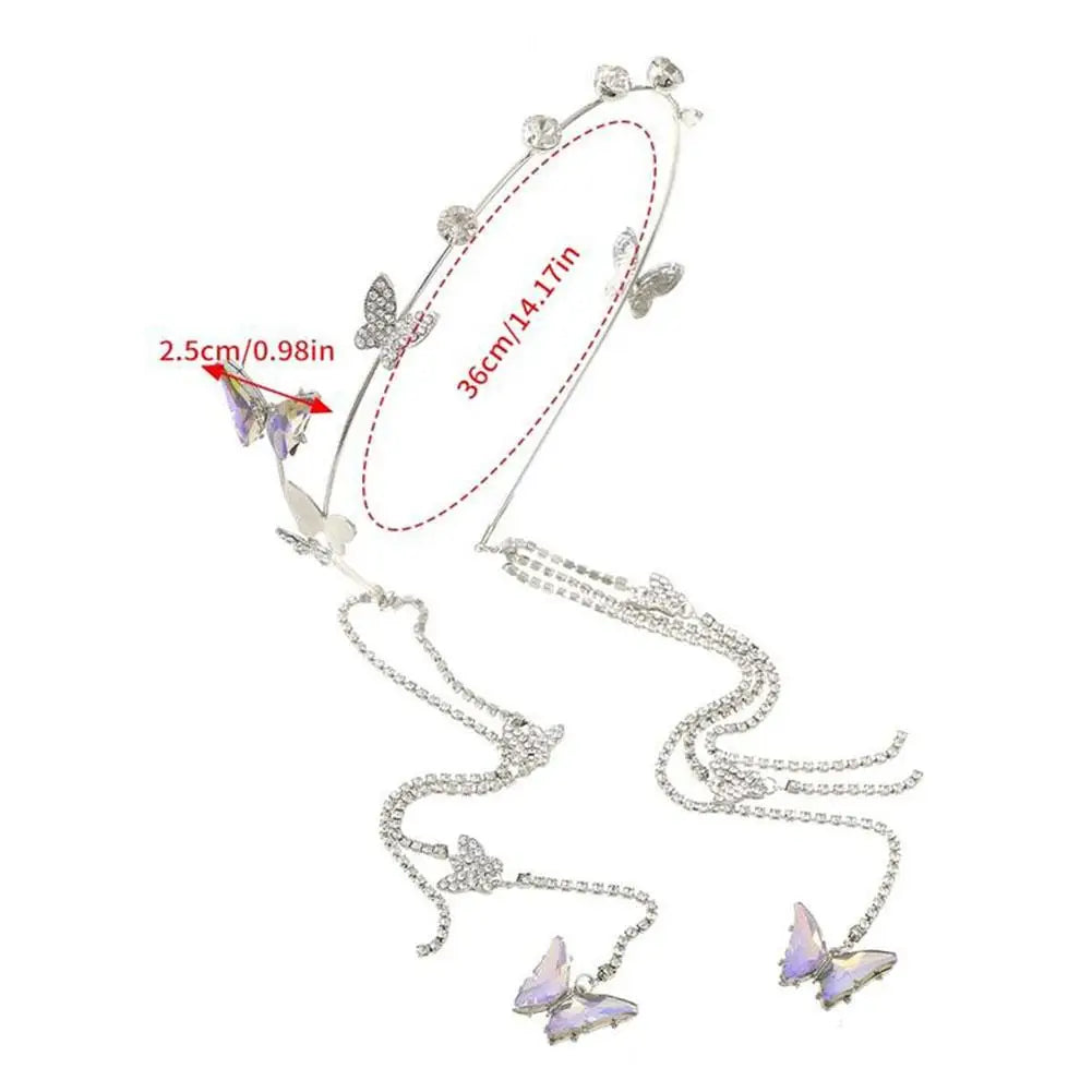 Tassel Butterfly Hair Accessories Crystal Pearl Headband Headdress Butterfly Headband Woman Tiara Hair Hoop For Girl's Headband