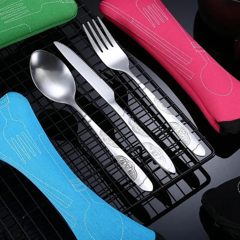 Stainless Steel Tableware Set Portable Cutlery Kit with Carry Case for Travel Camping Picnic Outdoor Meals Reusable Utensils