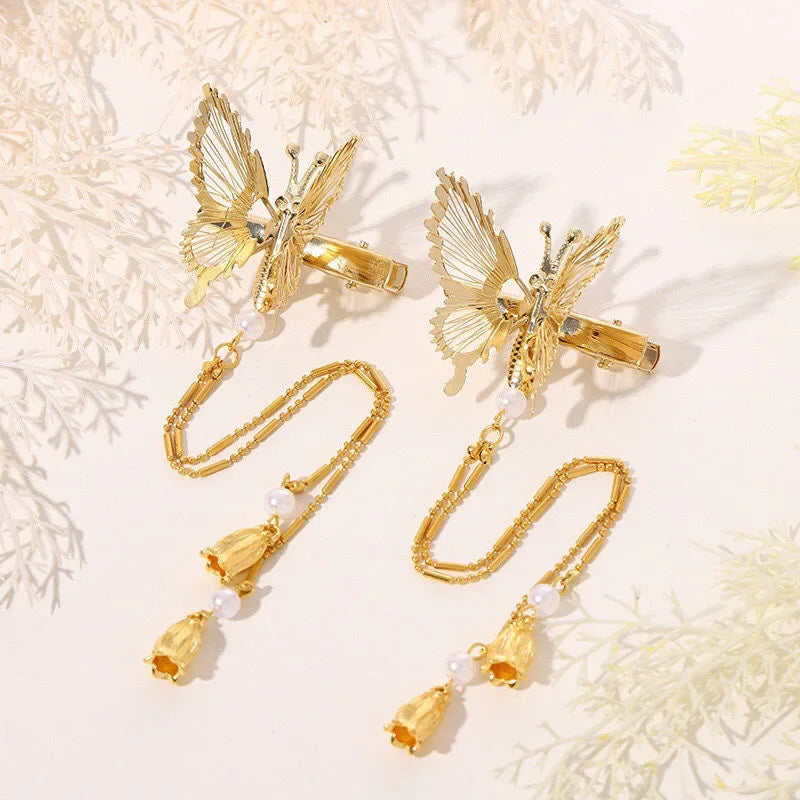 Elegant Butterfly Tassel Hairpin Female Fashion Sweet Moving Flying Hair Clip Butterfly Side Clip Hairpin for Girls Headdress
