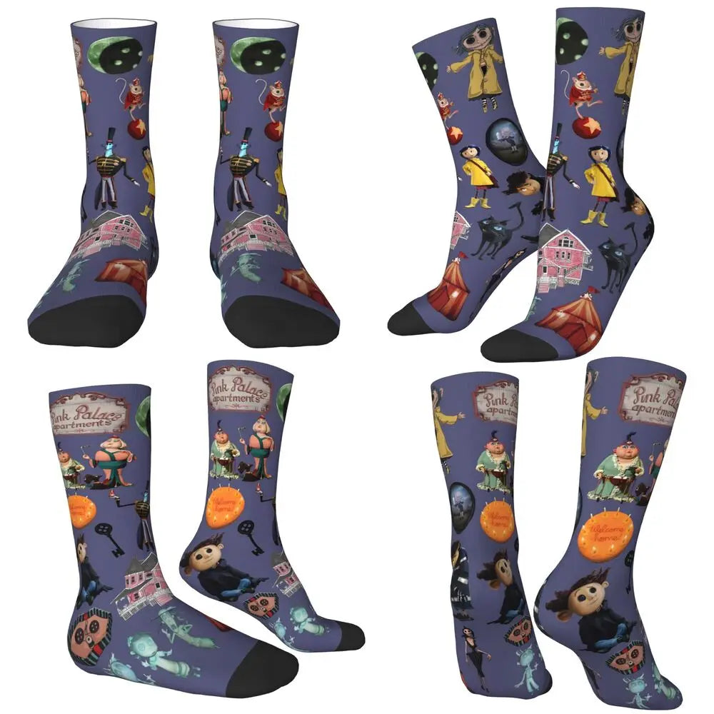 Coraline Horror Movie Stockings Design Funny Socks Autumn Non Skid Socks Couple Running Medium Soft Socks
