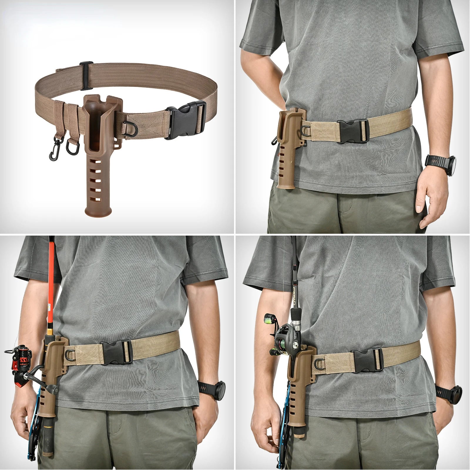 Portable rod holder fishing gear accessory with adjustable waist fishing rod insertion device fishing accessories tool outdoor