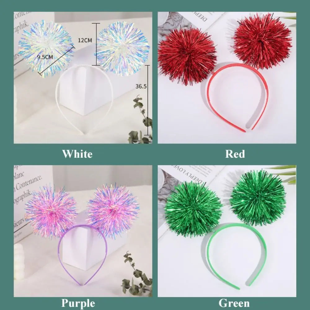 Trendy Bling Pom Pom Headband Cute Giltering Tinsel Headband Colorful Pompom Ball Headband Women Girls Pink