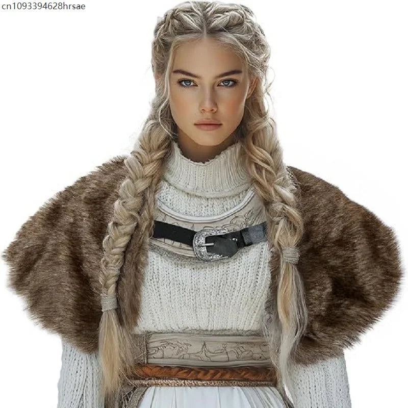 Viking Cloak Costume WOmen Fur Collar Medieval Renaissance Wrap King Warrior Cape Shawl Halloween LARP Cosplay Costume