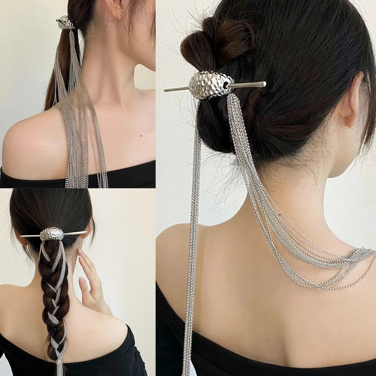 Long Tassel Hair Sticks Hairpin Chain For Women Silver Color Hair Bun Chopsticks Detachable Girls Bead Hair Accessories Jewelry