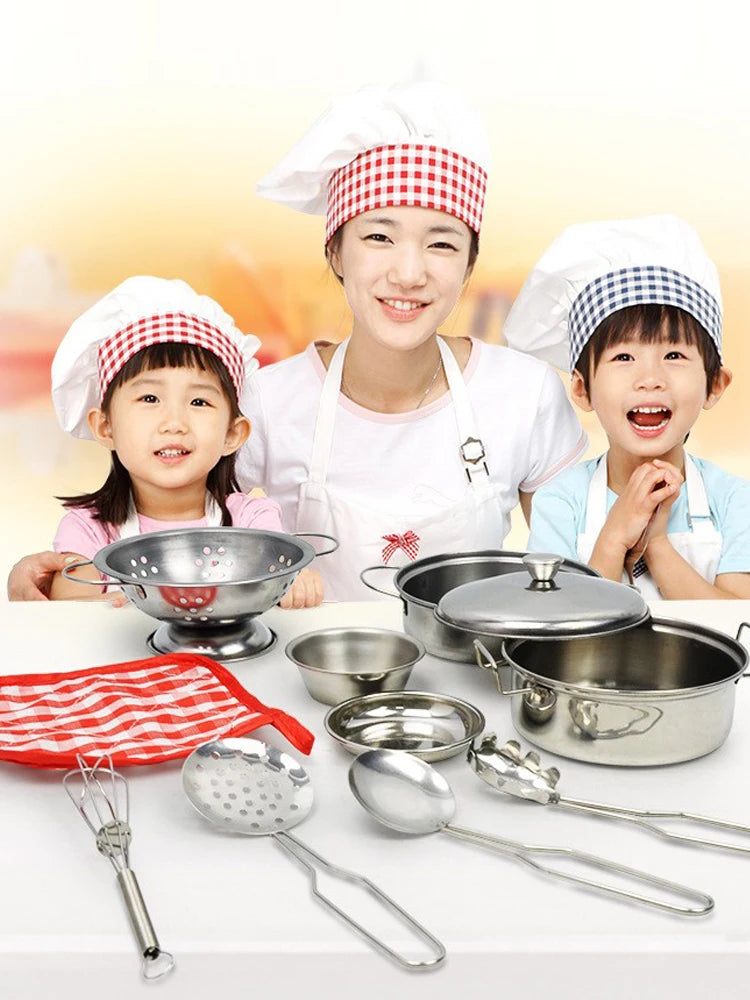 Kitchen Pretend Play Accessories Toys with Stainless Steel Cookware Pots and Pans Set,Cooking Utensils, Gifts Learning Tool