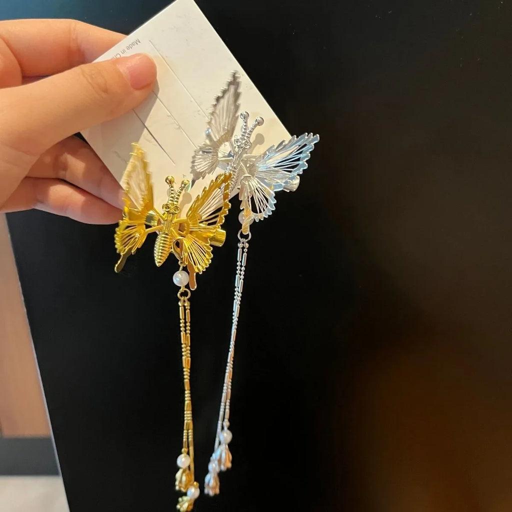 Elegant Butterfly Tassel Hairpin Female Fashion Sweet Moving Flying Hair Clip Butterfly Side Clip Hairpin for Girls Headdress