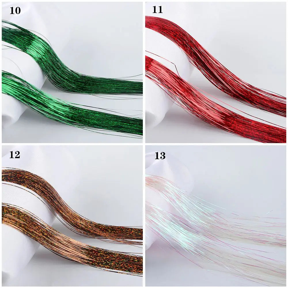 100 Strands Hot Sale Synthetic Hair Sparkly Hair Tinsel Hair Extension Bling Silk Glitter Rainbow  Color