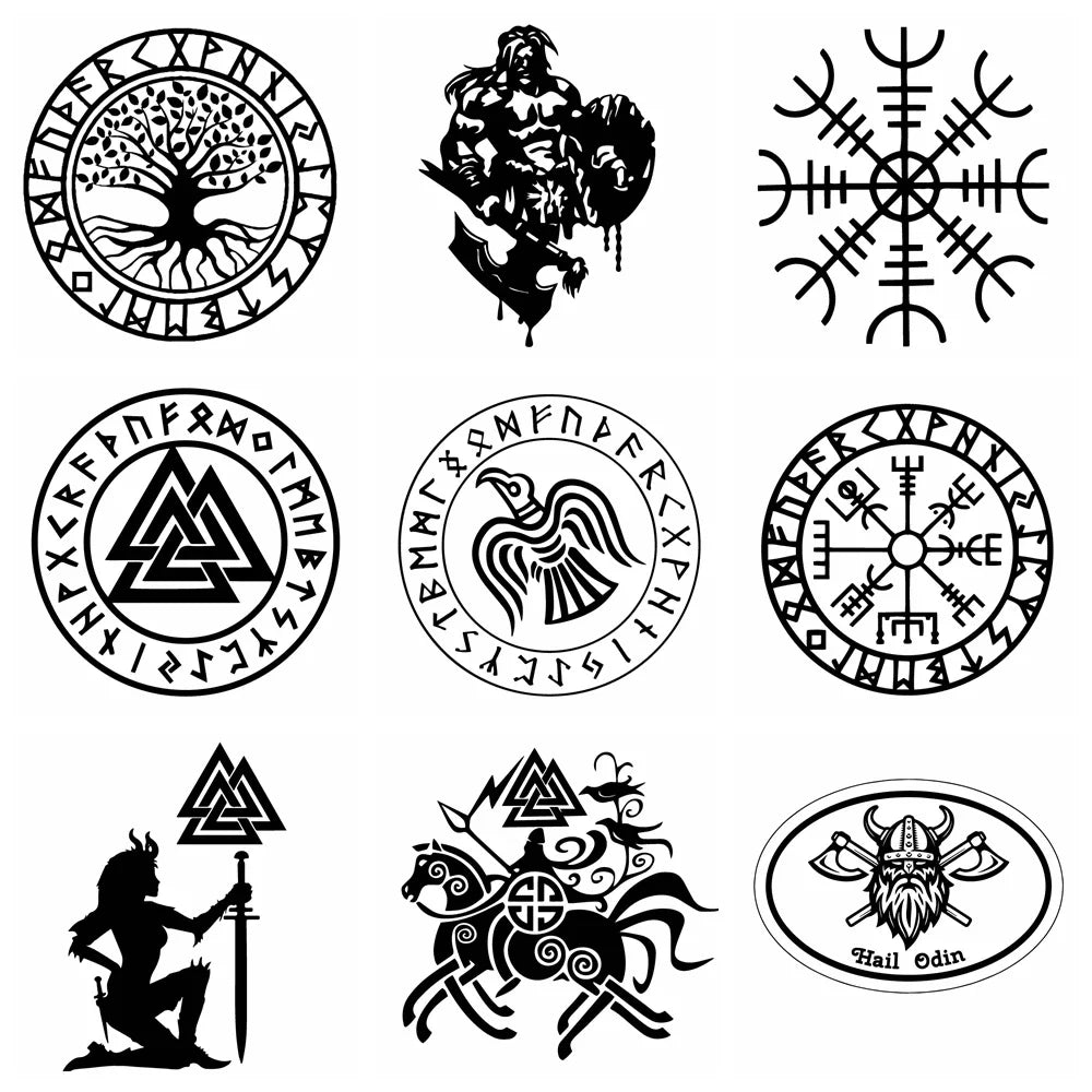 15cm Cartoon Viking Rune Fun Personality Car Window Body Cover Scratches Stickers Stylish, Cute, Exterior Parts PVC Accessories