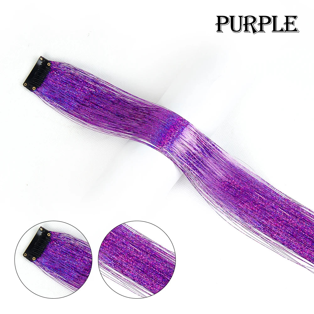 Clip In Hair Tinsel Fairy Hair Extensions Tinsel Glitter Colorful Clip On In Hair Extensions For Woman Girls Hair Accessories