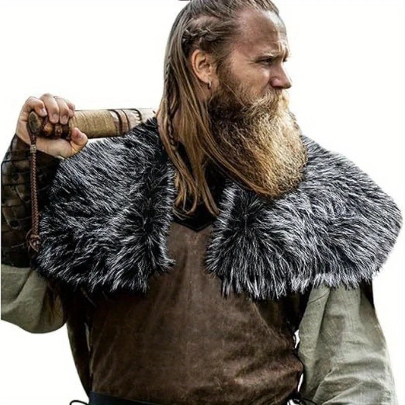 Viking Fur Shawl Medieval Faux Fur Cape Shoulder Renaissance Cosplay Costume