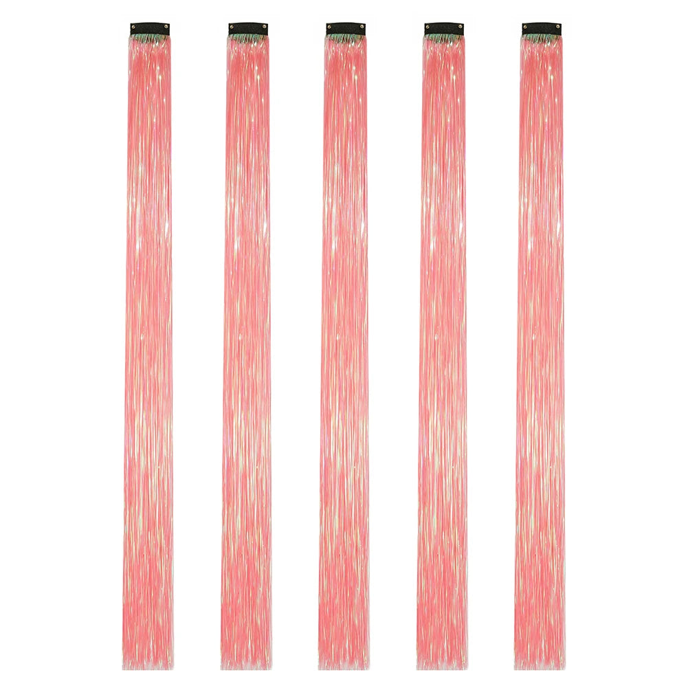 Clip in Hair Tinsel Synthetic 22 Inch Colorfull Tinsel Hair Extensions 5Pcs/Pack for Women Girls Party Christmas New Year Gift