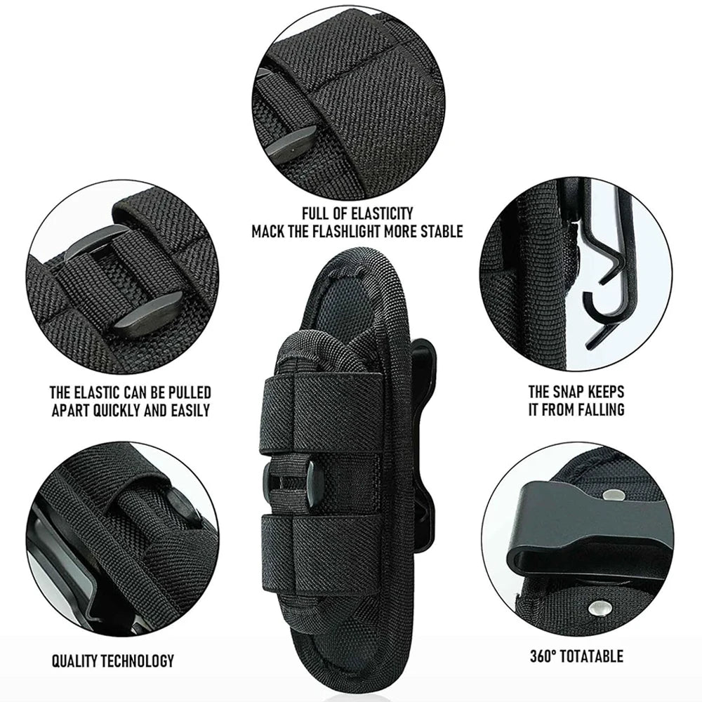 Tactical Flashlight Pouch Holster Molle Torch Holder Carry Case EDC Tool Waist Bag Outdoor Sport Camping Hunting Accessories