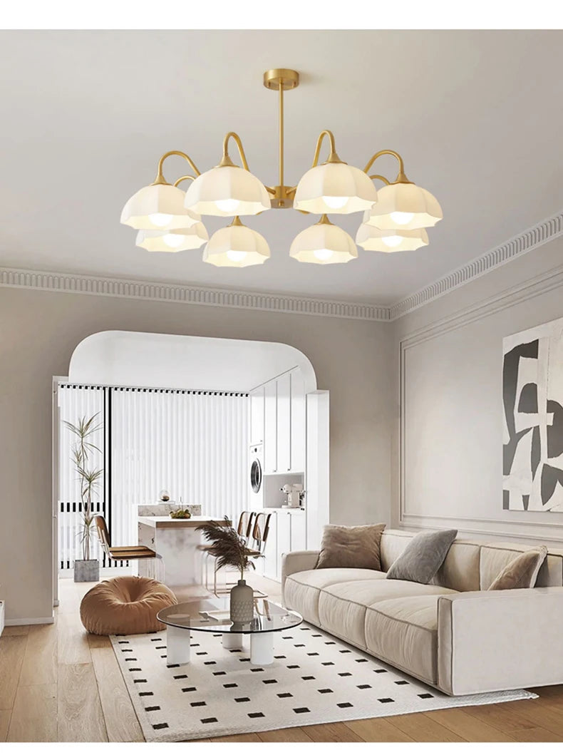 Light Luxury Cream Style Living Room Chandelier Bedroom Dining Room Brass Lamp Attic Lobby Hotel LED Home Lighting Decoration