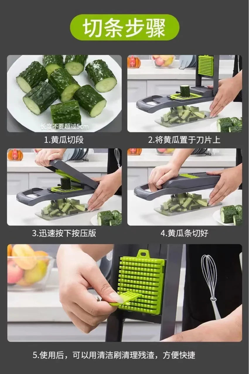 16pcs Multifunctional Vegetable Slicer Cutter Food Grade Shredder with Basket Fruit Mincer Onion Potato Chopper Carrot Grater