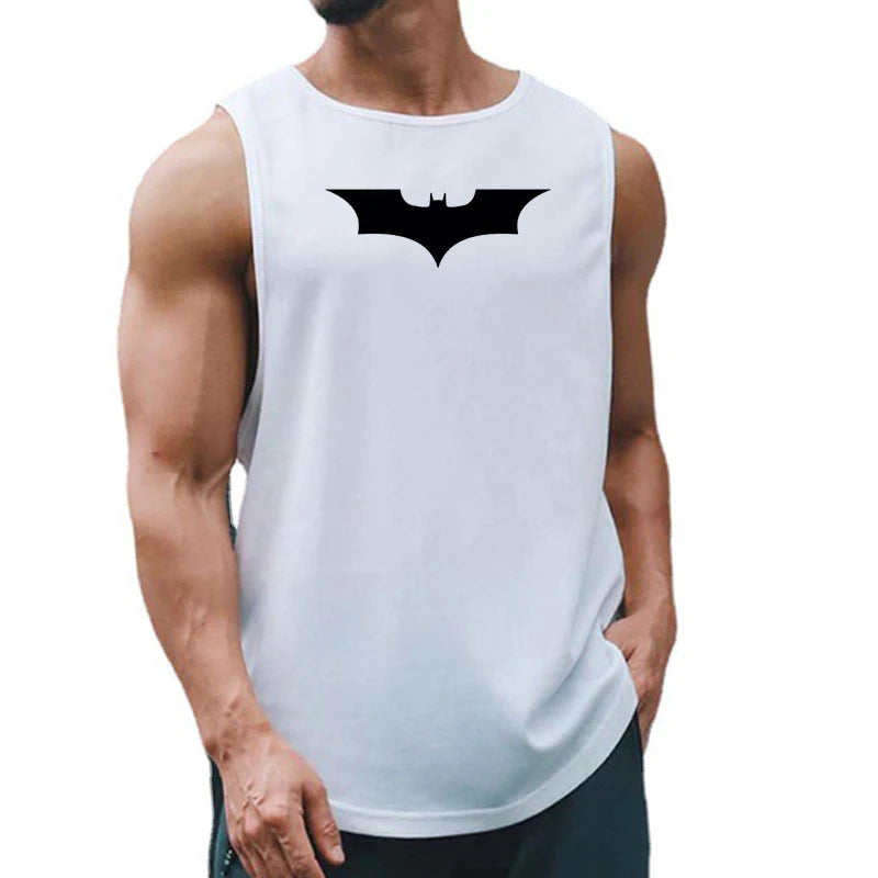 Mens Gym Clothing Mesh Fitness Singlets Black Bat Print Quick Dry Bodybuilding Tank Top Men Muscle Sleeveless Shirt Sports Vest