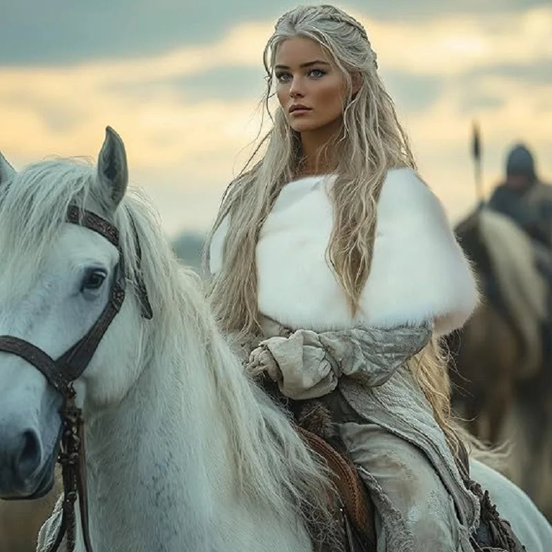 Viking Cloak Costume WOmen Fur Collar Medieval Renaissance Wrap King Warrior Cape Shawl Halloween LARP Cosplay Costume