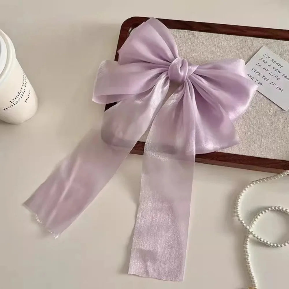 Sweet colors Shining Satin Bowknot Hair Clip Big Ribbon Bow Barrette Solid Color Scarf Hairpin Ponytail Clip Hair Accessories