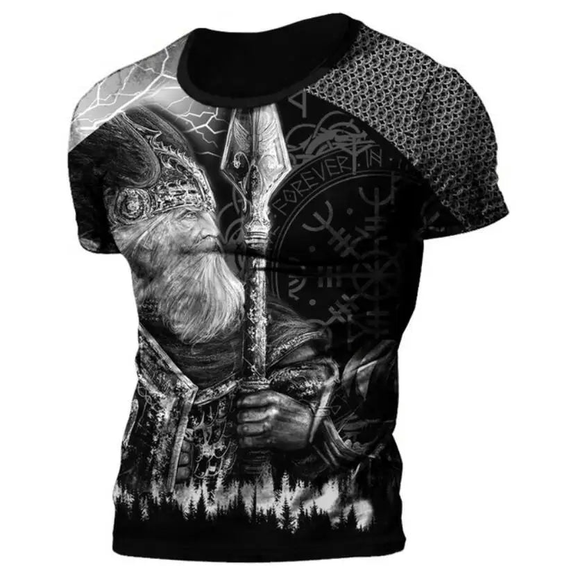 Summer 2022 Viking Mystic Ancient Symbol Charm with Men's Printed T-shirt O Neck Short Sleeve Oversized Loose Street Casual Top