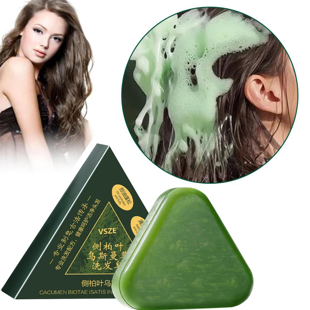 Usman Grass & Platycladus Shampoo Bar Hair Growth Natural Hair Loss Treat Strengthens Roots Control Oil Cleanses Scalp Soap 120g