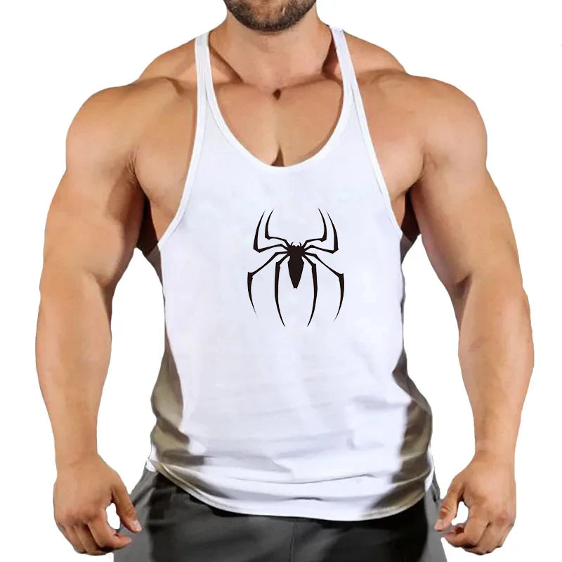 Spider Print Fitness Tank Top Fitness Shirt Muscle Men's Single Tank Top Men's Sleeveless Sweatshirt Men's Tops Fitness Clothing