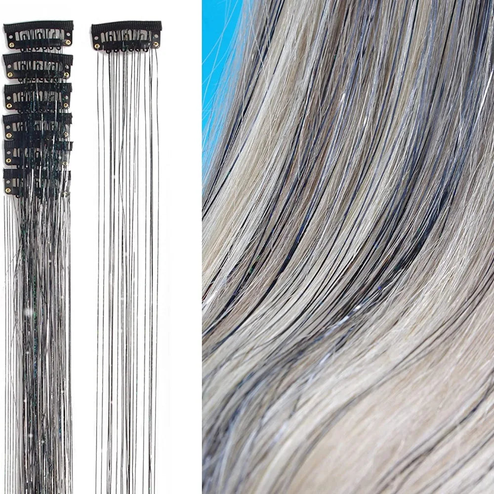 Fashion Highlights Clip Clip in Hair Extensions Colored Shiny Hair Tinsel Fairy Hair Synthetic Hair Highlights Girls